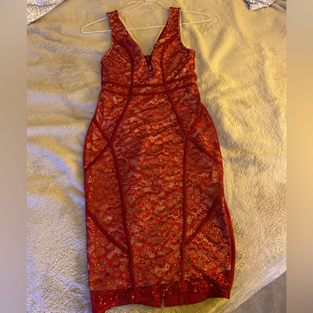 Knee Length Red Laced Dress 🌹🍷💋